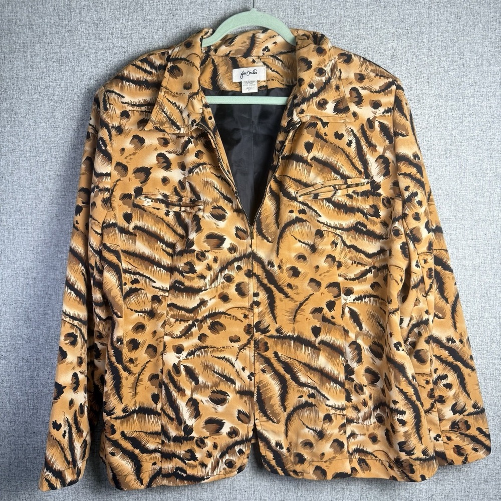 Vintage 90s Fern Bratten Bomber Jacket Leopard Animal Print Black Brown XL/2XL